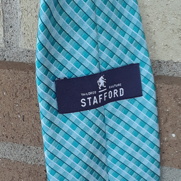 Stafford Mens Tie Turquoise Check - Picture 4 of 4